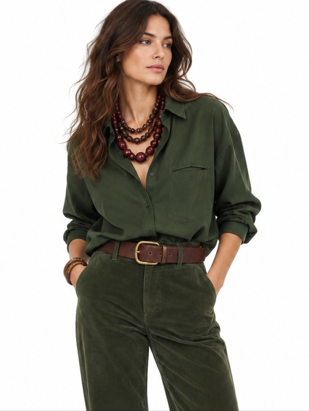 Ro & De Blouse Olive Green button down tunic Length